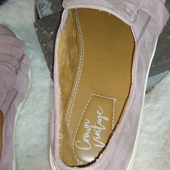 Crown Vintage Womens 7.5 Blush Ruffle Faux Suede Slip On Merie Flat Sneakers - Picture 13 of 15